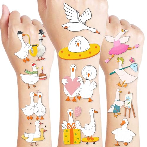 96PCS Kids Temporary Tattoos Silly Goose Design Pre-Cut Waterproof Safe for Kids Boys Girls