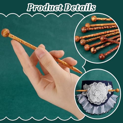 PH PandaHall 24pcs Vintage Wood Hair Pins Set, 12 Styles 5" Hair Sticks