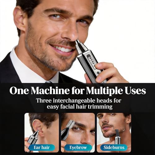 KEMEI 4-in-1 Nose Ear & Facial Hair Trimmer, USB Rechargeable, Painless & Detachable Heads