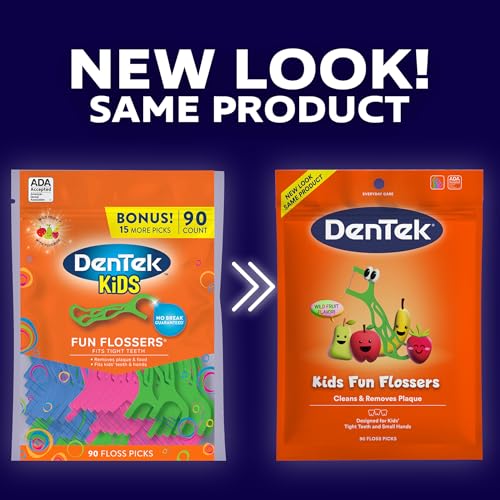 DenTek Kids Fun Flossers - Wild Fruit Flavored Floss Picks, 90 Count