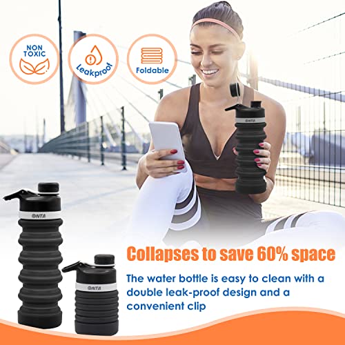 ONTA Collapsible Silicone Water Bottle 20oz - BPA Free, Leakproof & Portable