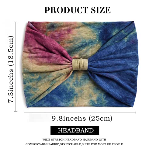 Stylish Tie Dye Knotted Turban Headbands - 6 Pcs Non-Slip Hairbands