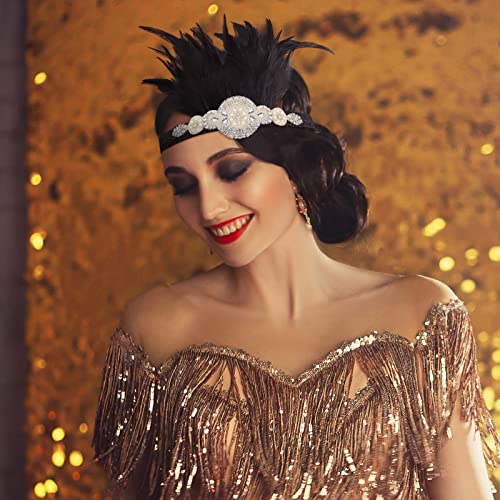 4 Pcs Vintage 1920s Flapper Headband Set - Rhinestone Feather Headpiece