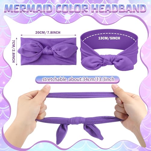 Giegxin Mermaid Color Girl Headbands with Removable Rabbit Ear Bow, Pack of 12