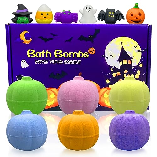 JoFAN Halloween Pumpkin Bath Bombs 6 Pack with Squishy Toys