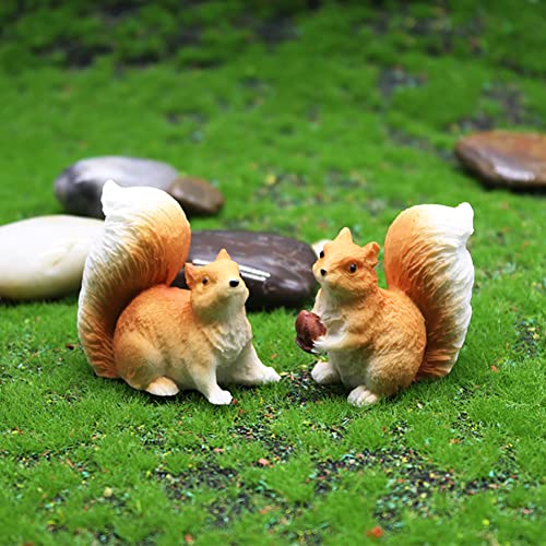 Mini Squirrel Figurines Set - 4pc Resin Cake Toppers for Gardens
