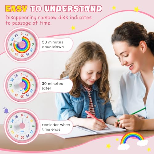 HIPPIH Visual Timer for Kids - Silent Countdown Timer with Rainbow Disk