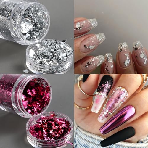 Fcozpjk Gold Foil Flakes for Nail Art - 6PCS Gilding Flakes Set
