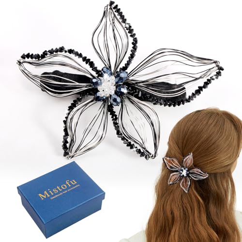 Mistofu Black Handmade Copper Wire Flower Hair Barrettes for Women & Girls