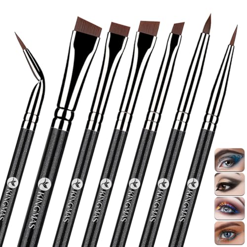 KINGMAS 7PCS Eyeliner Brush Set - Angled, Flat, Fine Tip Makeup Brushes