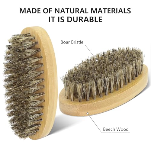 Tonhawness 5-in-1 Beard Grooming Kit with Boar Bristle Brush, Wooden Comb, Scissors & Cleaning Brushes