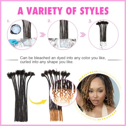 10 Inch Human Hair Dreadlock Extensions with Curly Ends - 20 Strands, Natural Black