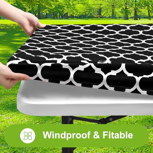 Smiry Waterproof Fitted Table Cover - 30" x 48" Elastic Vinyl Tablecloth for Picnics & Camping