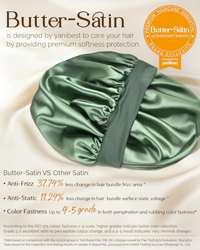 YANIBEST Green Satin Hair Bonnet for Sleeping - Double Layer, Elastic Band