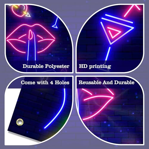 Neon Lip Banner Backdrop for Bridal Shower & Bachelorette Party - 35.4x72.8in
