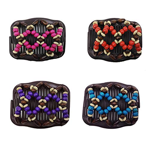 LOVEF 4 Pack Beads Hair Combs for Women & Girls Elastic Hair Clips Stylish Hair Accessory
