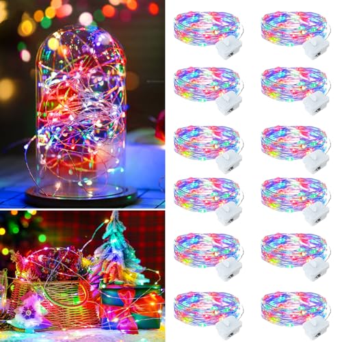 12 Pack Multicolor Fairy String Lights - Battery Operated 20 LEDs, 7ft