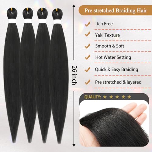 26 Inch Black Pre-Stretched Deep Wave Curly Braiding Hair Extensions