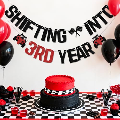 Shifting into 3rd Year Racing Car Birthday Banner Decoration
