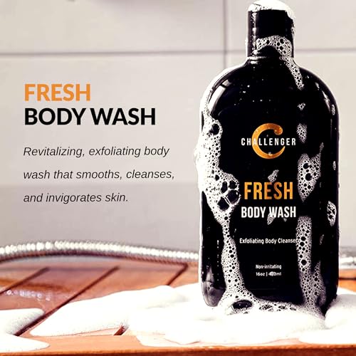 Challenger Men's Fresh Exfoliating Body Wash with Aloe & Tea Tree Oil, 16 oz