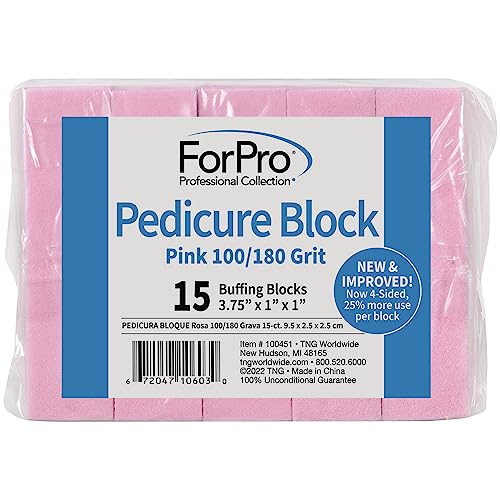 ForPro Pink Pedicure Block 15-Count (Pack of 2) - 100/180 Grit Nail Buffer