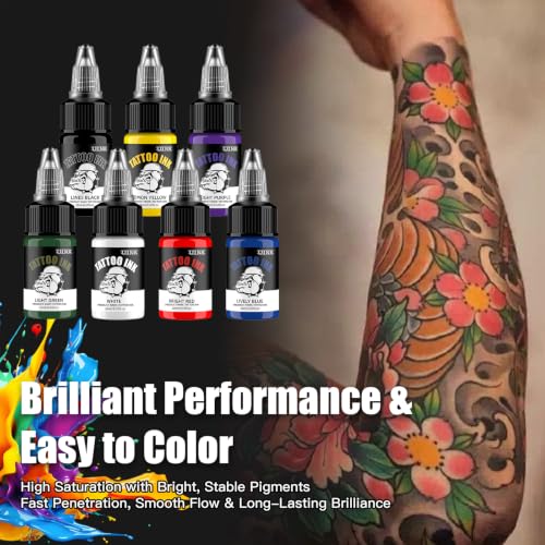 UINK 7 Colors Tattoo Ink Set - 0.65oz/20ml Long Lasting Body Art