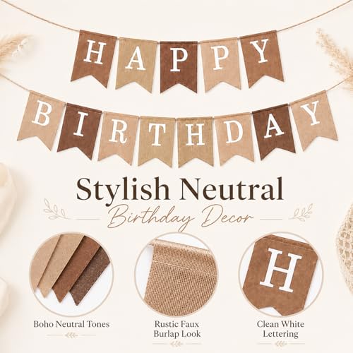 Boho Birthday Banner - Rustic Beige Canvas Garland for Celebrations
