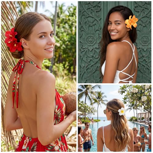 Lively 18 Pcs Hawaiian Flower Hair Clips Set for Women