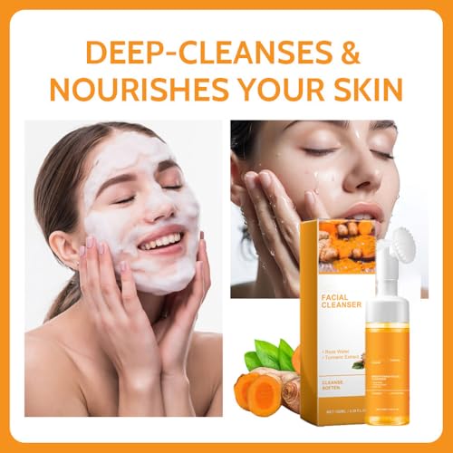 Derperzi Turmeric Soap & Foaming Face Wash Set with Exfoliating Brush
