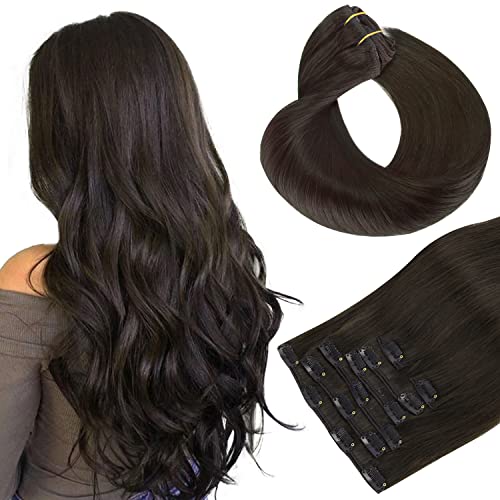 HOTBANANA Human Hair Clip in Hair Extensions, Dark Brown 120g Clip in Hair Extensions Real Human Hair Straight Remy Hair Clip in 18 Inch 7pcs