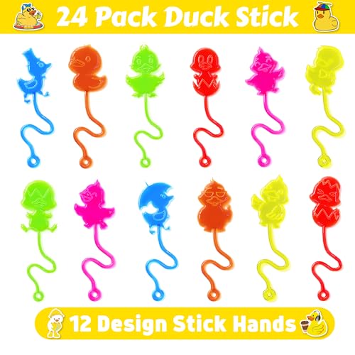 48 Pack Duck Party Favors with 24 Temporary Tattoos & 24 Stick Hands for Kids