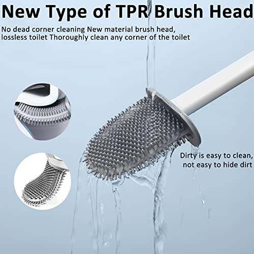 Wall Mounted Toilet Brush with Holder - Flexible Rim Cleaner