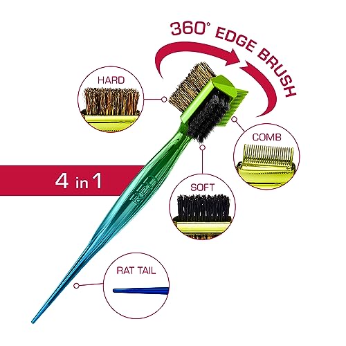 Red by Kiss 4-in-1 Rat Tail Edge Styling Brush with Boar Bristles for Thick Curly Hair