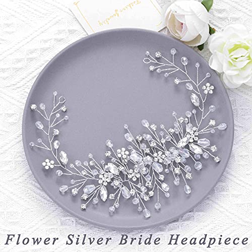 Unicra Silver Wedding Hair Vine with Crystals and Rhinestones Bridal Hair Accessory