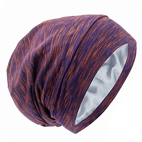 Silk Satin Lined Sleep Bonnet - Adjustable Bamboo Hair Wrap, Mixed Purple