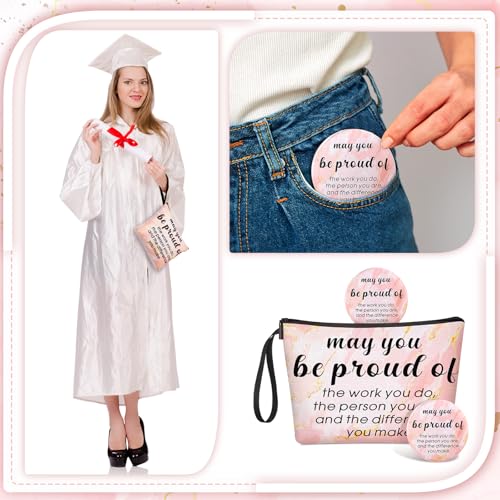 Be Proud Inspirational Compact Mirror & Canvas Makeup Bag Set for Women - 24 pcs
