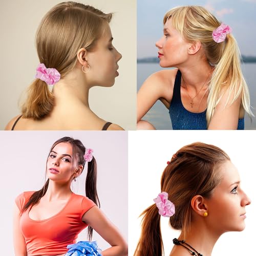 80 Pieces Pink Satin Scrunchies - Elastic Hair Ties for Women & Girls