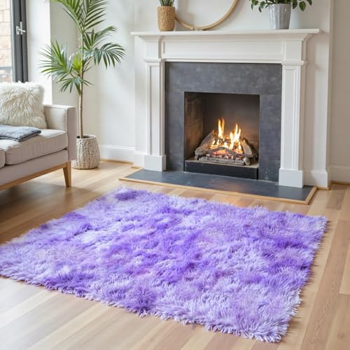 Purple Starry Small Shag Area Rug 2x3 - Soft Non-Slip Indoor Carpet