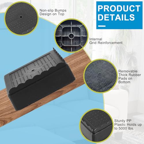 Adjustable Bed Risers - Heavy Duty 1 to 4 Inch Stackable Furniture Lifts (6 Pack, Black)