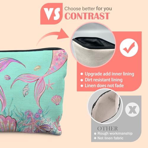 KBRCT Mermaid Tail Neon Makeup Bag - Ocean & Beach Gift, Travel Cosmetic Pouch for Women, Coastal Preppy Design, Variant 2