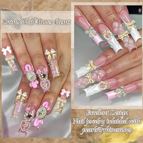 RODAKY 58PCS Gold Crystal Bow Nail Charms for Nail Art & Decor