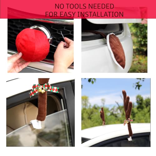 NUJOVI Christmas Car Antlers Decoration Kit with Nose & Tail