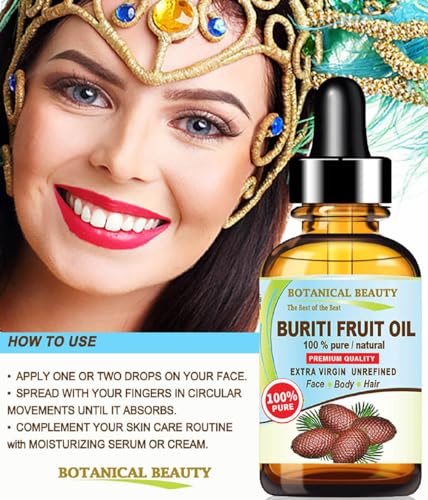Botanical Beauty Buriti Fruit Oil - 100% Pure Virgin Unrefined for Skin & Hair (0.33 Fl Oz)