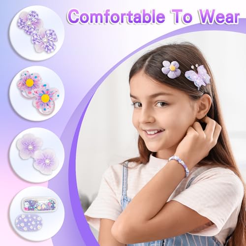 26pcs Purple Flower Hair Clips Set for Girls - No Slip Barrettes