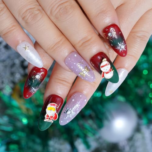 Pretty Diva Gold Christmas Nail Stickers 3D Xmas Nail Art with Rhinestones & Charms