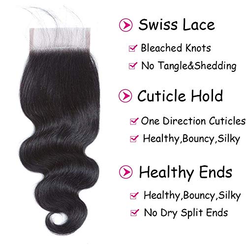 DMS 16 Inch Body Wave Human Hair Lace Closure 4x4 Swiss Lace Brazilian Virgin Hair
