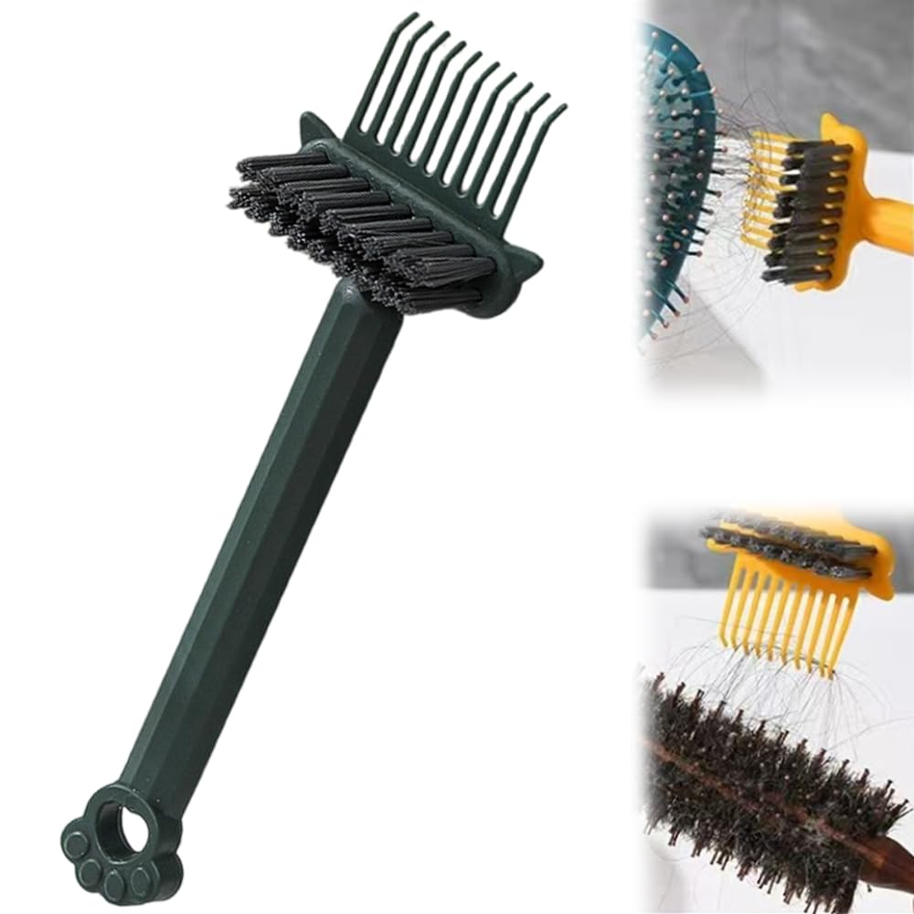 Jurfest 2 In 1 Hair Brush Cleaning Tool, Comb Cleaning Brush, Portable Hair Brush Cleaner Rake (Green)