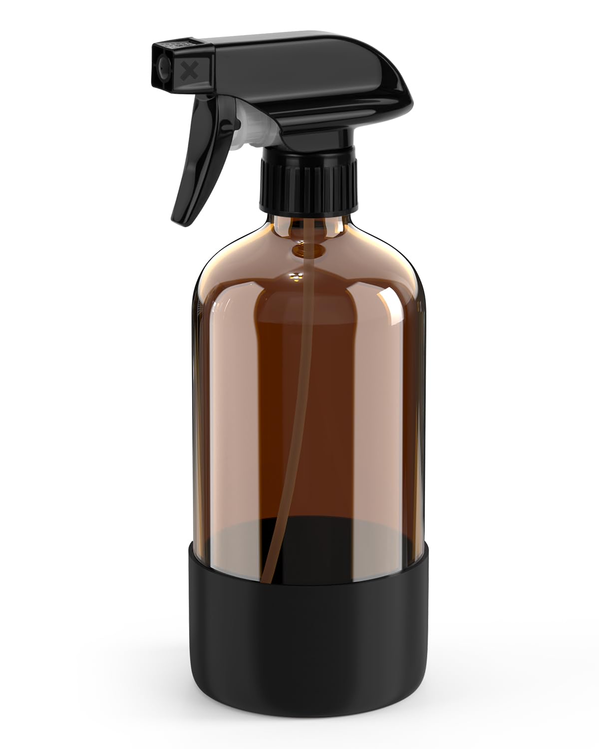 Bontip Amber Glass Spray Bottle with Silicone Sleeve Protection, 16 oz Refillable Spray Bottles for Cleaning Solutions, Plants, Aromatherapy, Facial Hydration (1, Black, 16 oz)