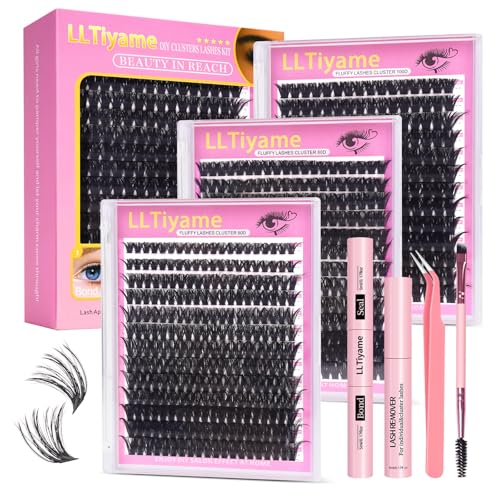 728Pcs Eyelash Cluster Kit with Bond & Seal - Fluffy Volume False Eyelashes for DIY Extensions