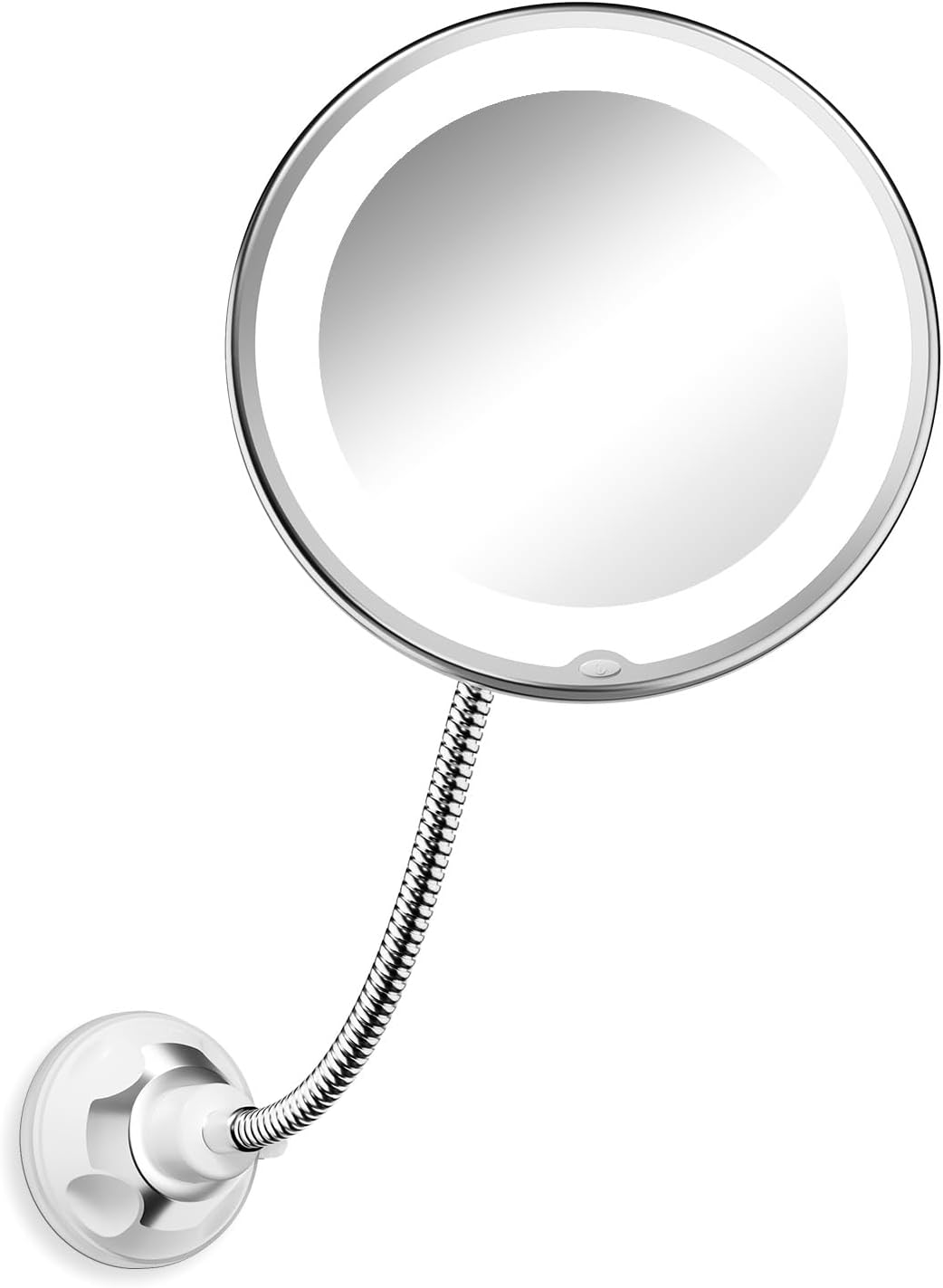 Brightown 10x Magnifying Makeup Mirror with Light - Flexible Gooseneck, Cordless Design, Suction Cups | Silver